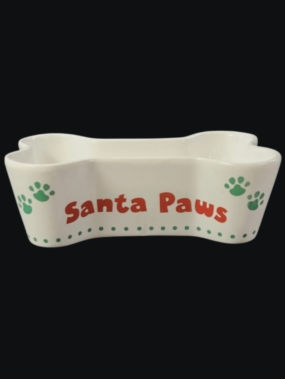 SANTA PAWS BONE SHAPED WHITE PET BOWL